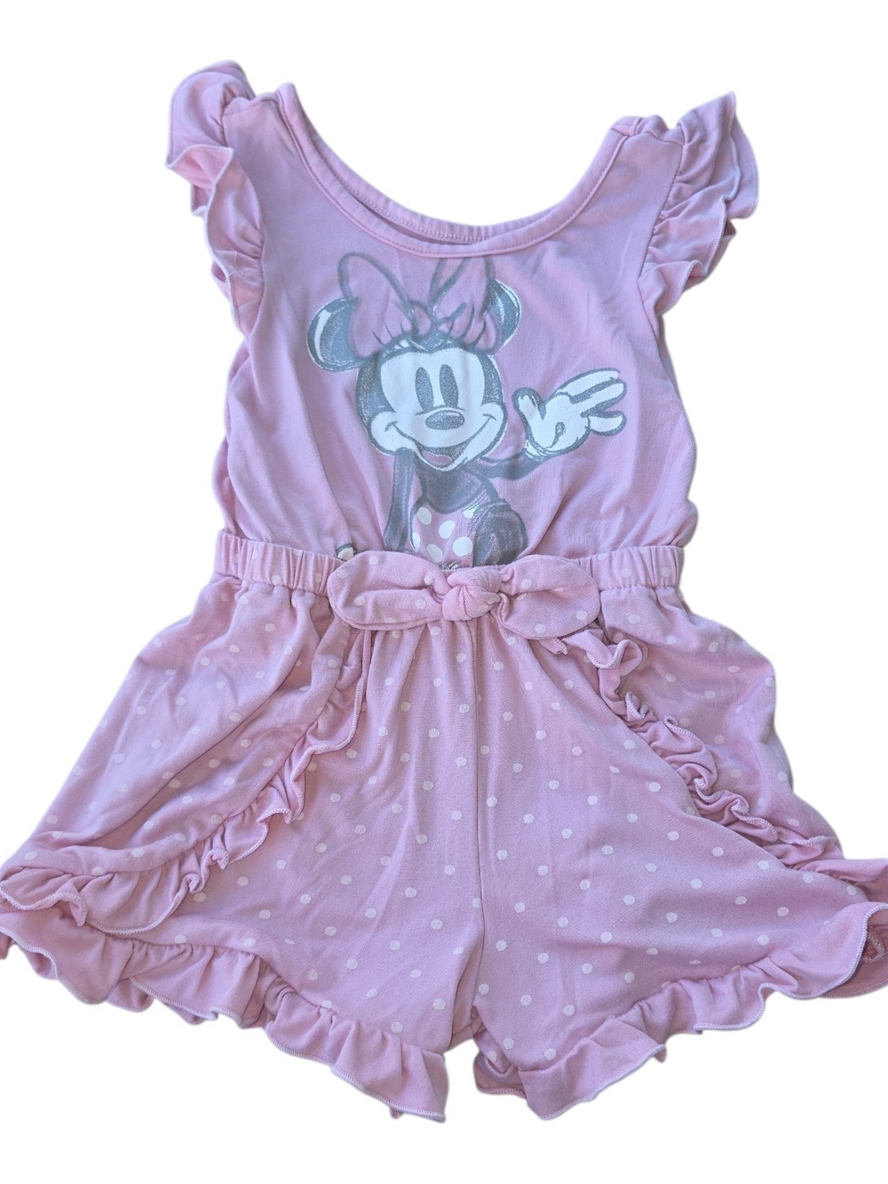 Disney Junior Minnie Mouse Pink Polka Dot Ruffle Dress Girls 3T Bow